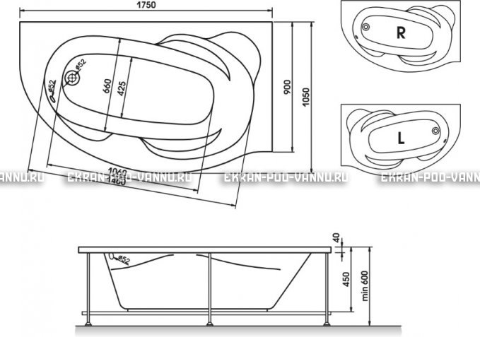 Акриловая ванна Relisan Liliya 175x90 – купить по цене 24570 руб. в интернет-магазине в городе Брянск картинка 3