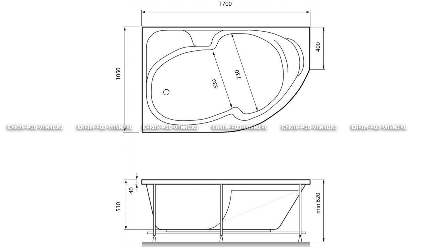 Акриловая ванна Relisan Sofi 170x105 – купить по цене 23480 руб. в интернет-магазине в городе Брянск картинка 13