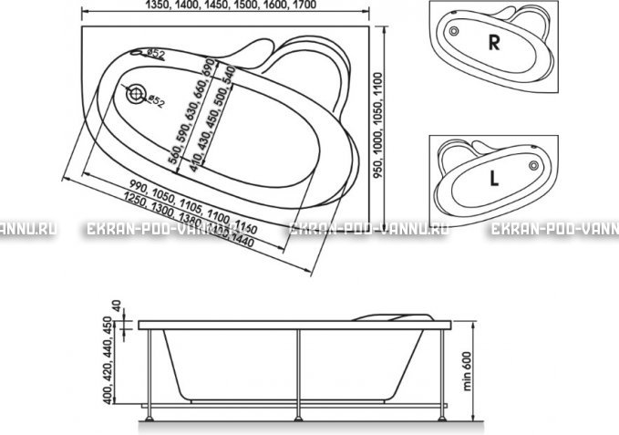 Акриловая ванна Relisan Ariadna 170x110 – купить по цене 27800 руб. в интернет-магазине в городе Брянск картинка 3
