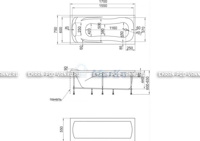 Акриловая ванна 1MarKa Calypso 170x75 – купить по цене 13950 руб. в интернет-магазине в городе Брянск картинка 7