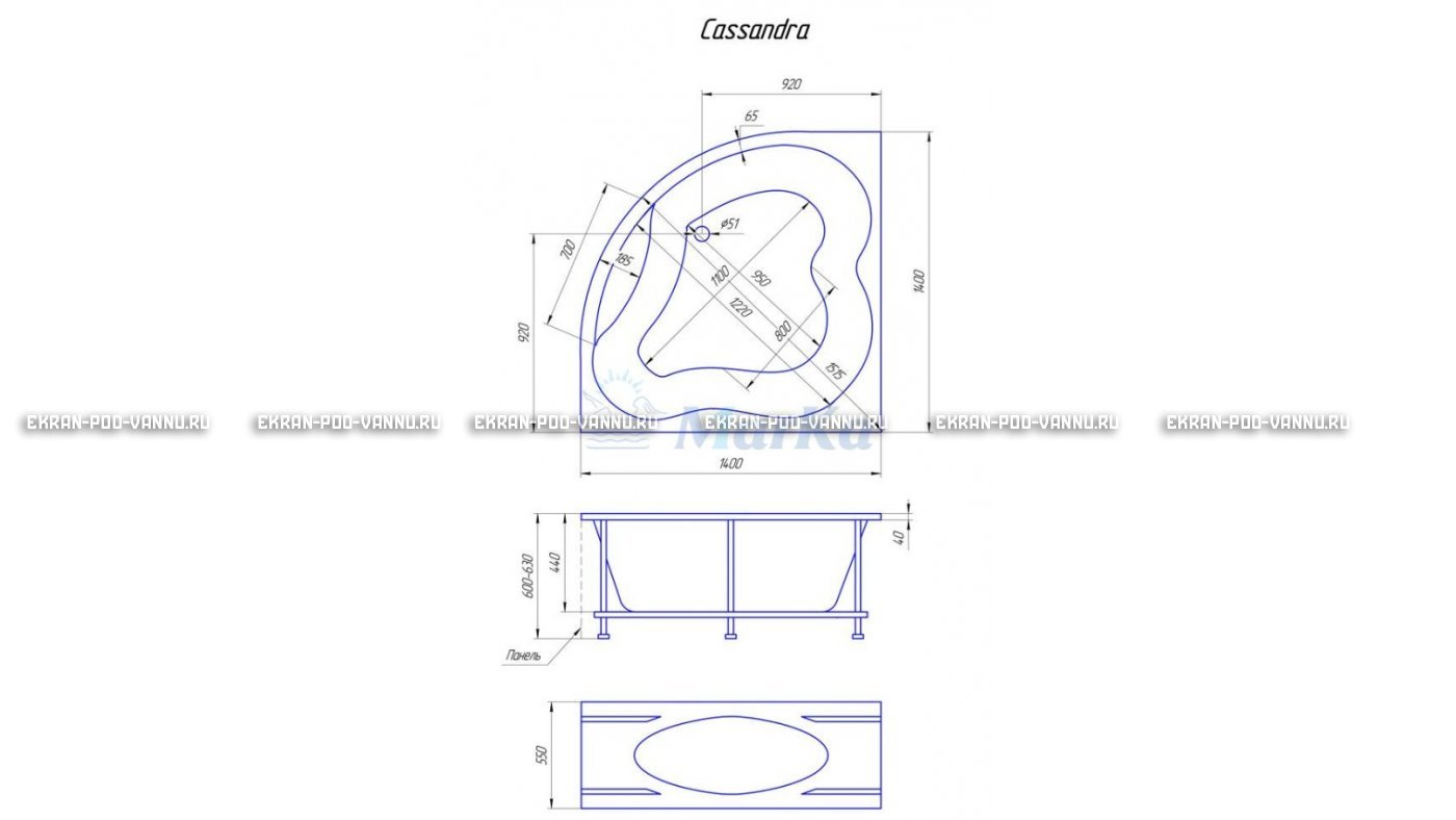 Акриловая ванна 1MarKa Cassandra 140x140 – купить по цене 18620 руб. в интернет-магазине в городе Брянск картинка 19