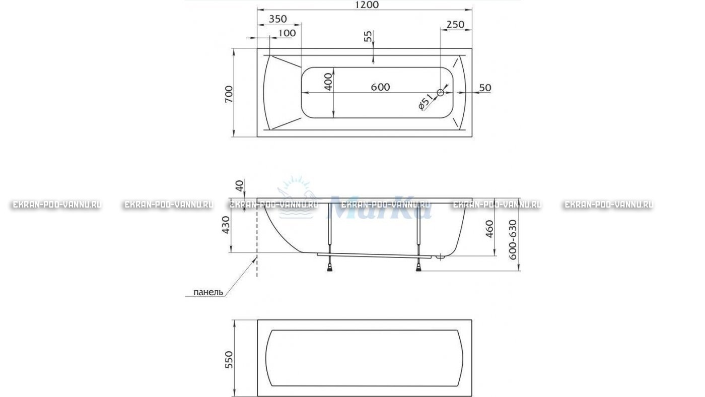 Акриловая ванна 1MarKa Modern 120x70 – купить по цене 7600 руб. в интернет-магазине в городе Брянск картинка 13