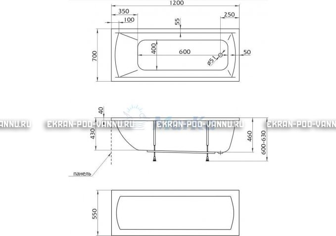 Акриловая ванна 1MarKa Modern 120x70 – купить по цене 7600 руб. в интернет-магазине в городе Брянск картинка 4