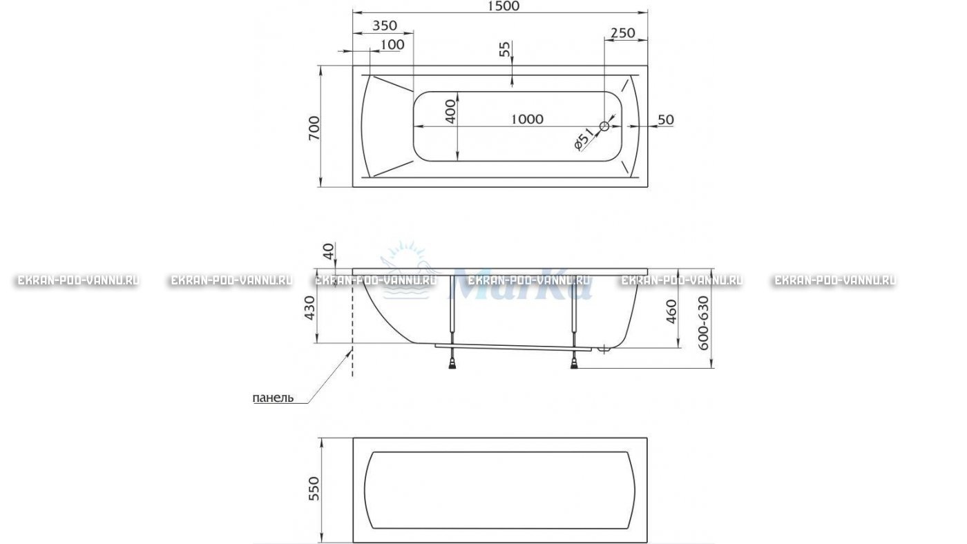 Акриловая ванна 1MarKa Modern 150x70 – купить по цене 9210 руб. в интернет-магазине в городе Брянск картинка 13