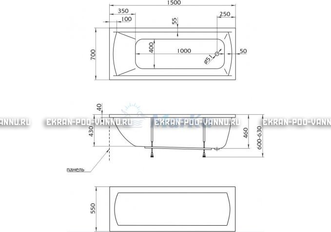 Акриловая ванна 1MarKa Modern 150x70 – купить по цене 9210 руб. в интернет-магазине в городе Брянск картинка 4