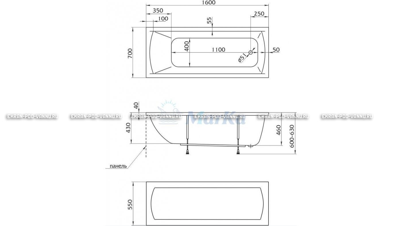 Акриловая ванна 1MarKa Modern 160x70 – купить по цене 9410 руб. в интернет-магазине в городе Брянск картинка 16