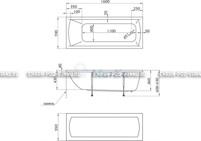 Акриловая ванна 1MarKa Modern 160x70 – купить по цене 9410 руб. в интернет-магазине в городе Брянск картинка 5