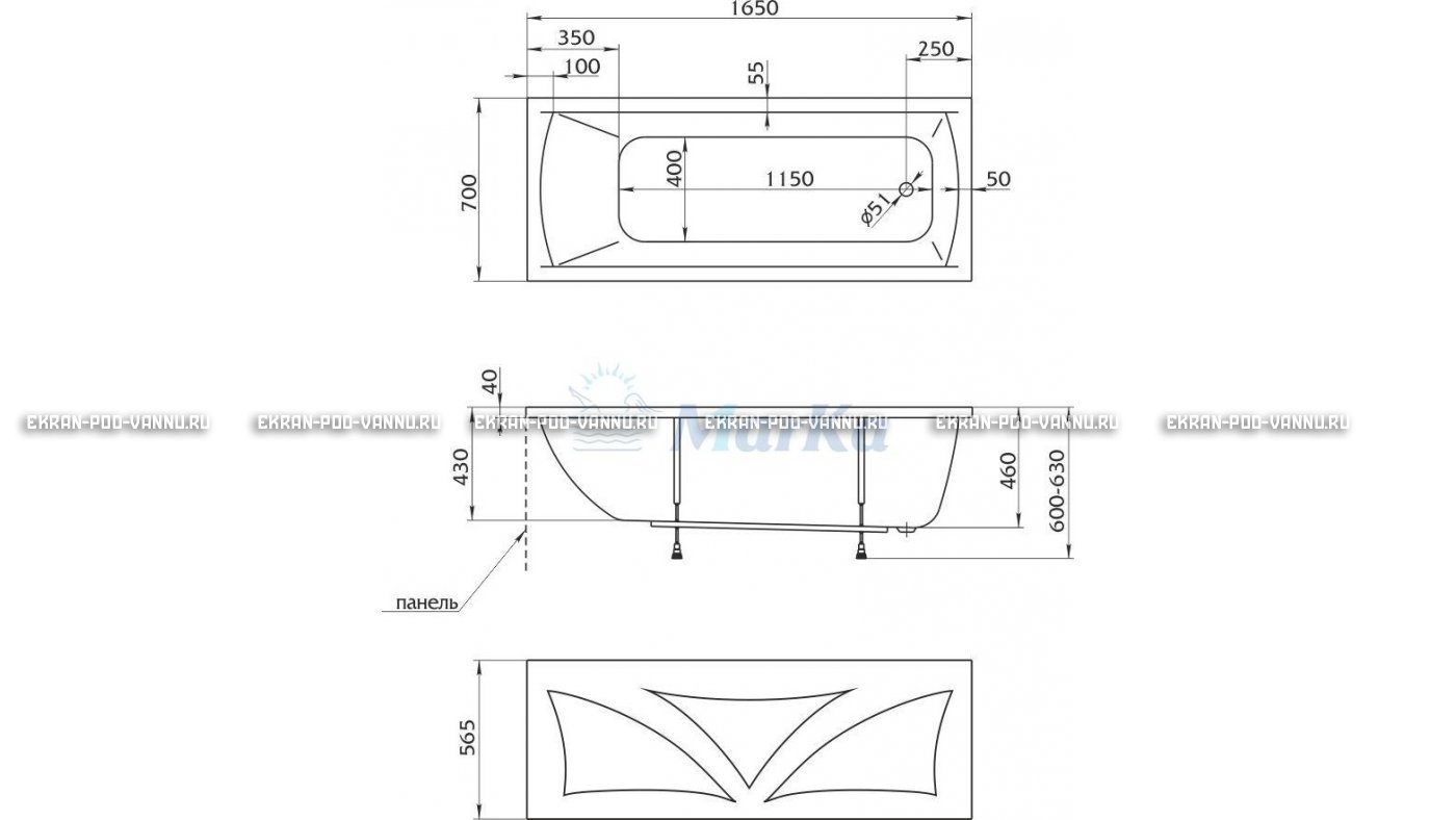 Акриловая ванна 1MarKa Modern 165x70 – купить по цене 9810 руб. в интернет-магазине в городе Брянск картинка 16