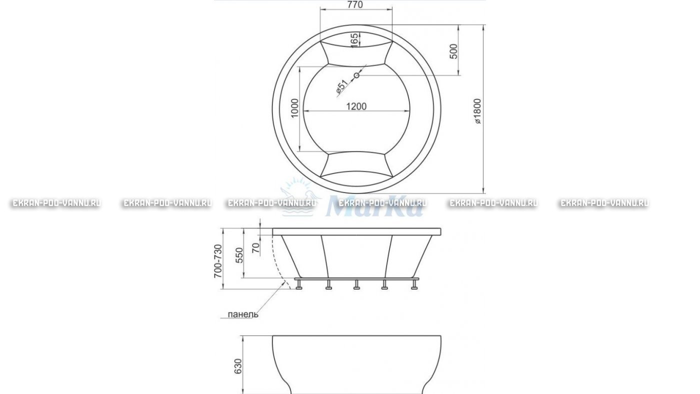 Акриловая ванна 1MarKa Omega 180x180  – купить по цене 42450 руб. в интернет-магазине в городе Брянск картинка 13