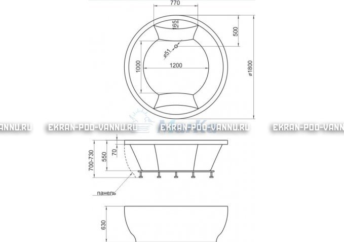 Акриловая ванна 1MarKa Omega 180x180  – купить по цене 42450 руб. в интернет-магазине в городе Брянск картинка 4