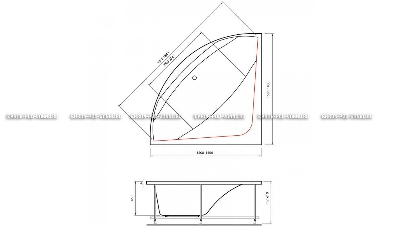 Акриловая ванна Vayer Boomerang 140x140 – купить по цене 53070 руб. в интернет-магазине в городе Брянск картинка 15