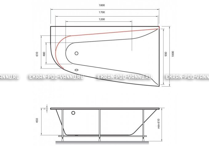 Акриловая ванна Vayer Boomerang 180x100 – купить по цене 53030 руб. в интернет-магазине в городе Брянск картинка 2