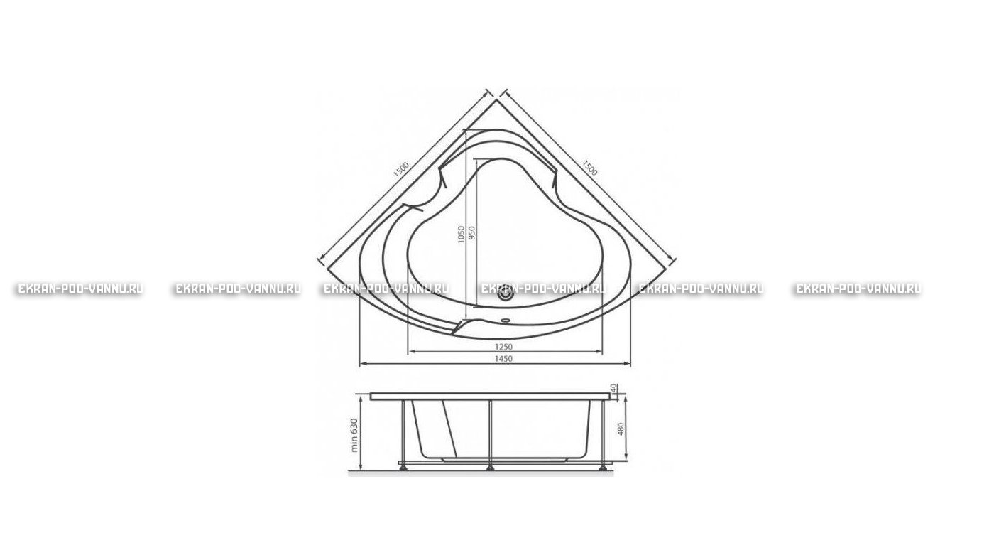 Акриловая ванна Vayer Kaliope 150x150 – купить по цене 42550 руб. в интернет-магазине в городе Брянск картинка 16
