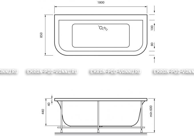 Акриловая ванна Vayer Options BTW 180x85 – купить по цене 25880 руб. в интернет-магазине в городе Брянск картинка 4