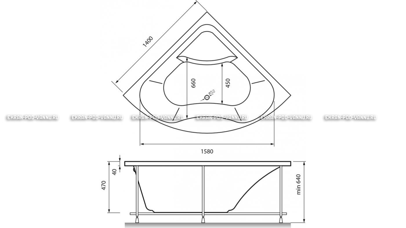 Акриловая ванна Vayer Persefona 140x140 – купить по цене 25230 руб. в интернет-магазине в городе Брянск картинка 15
