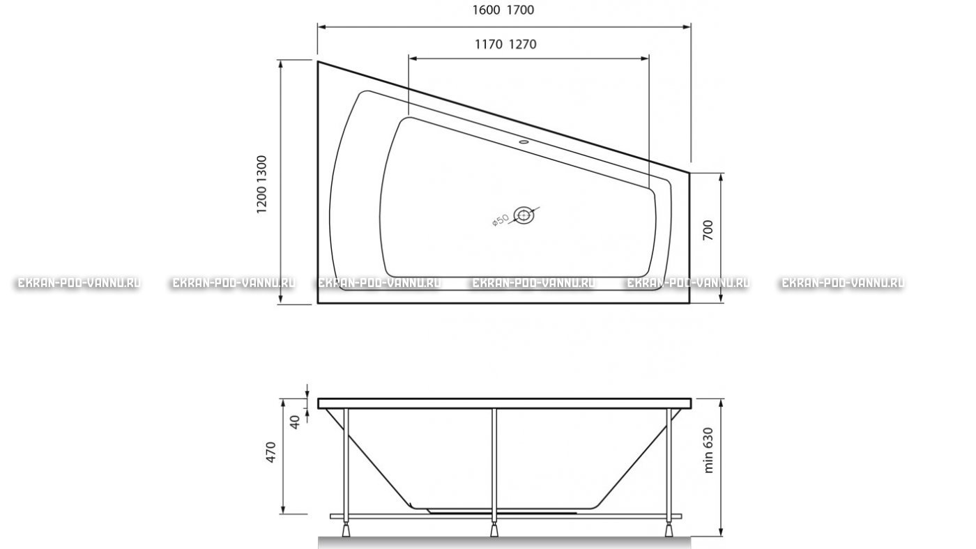 Акриловая ванна Vayer Trinitiy 170x130 – купить по цене 32590 руб. в интернет-магазине в городе Брянск картинка 13