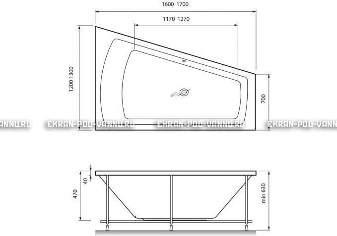 Акриловая ванна Vayer Trinitiy 170x130 – купить по цене 32590 руб. в интернет-магазине в городе Брянск картинка 4